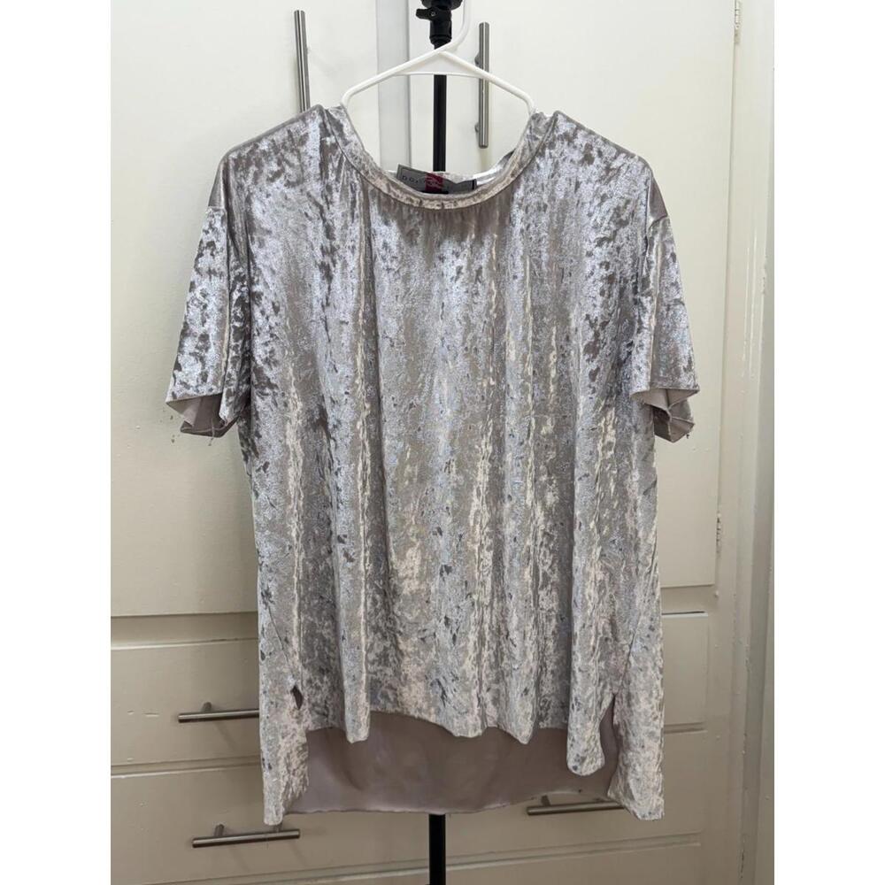 Polly & Esther Silver Crushed Velvet Short Sleeve Top Women’s XL